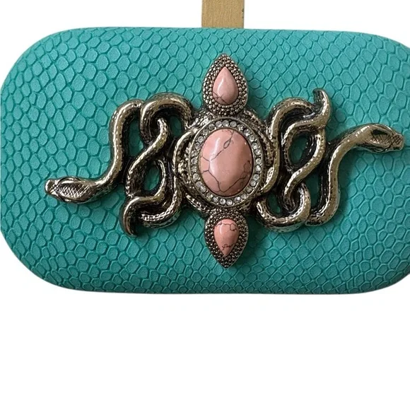 Samantha Wills Hand Crafted Turquoise Snakeskin Snake Motif Box Clutch - Picture 6 of 15
